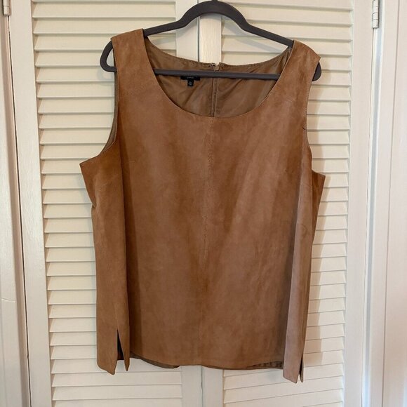 Talbots Tops - Talbots suede tank shell top XL camel tan brown *has flaw*